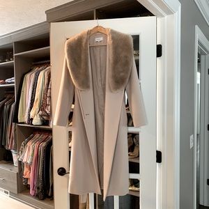 Reiss Long Belted Coat with Removable Faux-Fur Lapel